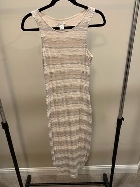 Bar III Sleeveless Neutral Striped Midi Dress - Barely Beige